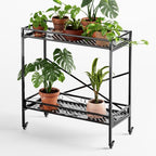 Zhongma 2 Tier Sturdy Metal Plant Stand with Wheels, 36.6x16x39.4 Inch High, Heavy Duty Succulent Shelf for Home Indoor and Outdoor, 440 LBS Capacity & Heavy Duty Construction
