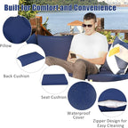 Tangkula 7 Pieces Wicker Patio Furniture Set, All-Weather Outdoor Rattan Sectional Sofa Set with Cushions & Tempered Glass Coffee Table, Outside Sofa Set for Garden, Lawn, Deck, Backyard (Navy)