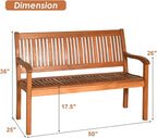 COSTWAY Wooden Bench Outdoor, Curved Armrest & Backrest, Sturdy Outdoor Wood Bench for Garden, Park & Porch, 25" D x 50" W x 36" H, Teak Colored