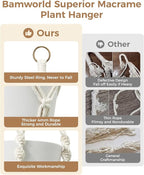 Bamworld Macrame Plant Hanger Indoor Hanging Planter for Plants Hanging Plant Basket Macrame Wall Hanging Planters Boho Decor Home Room Decor Aesthetic 36 Inches Ivory, Set of 2