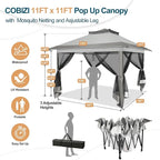 COBIZI 11x11 Pop Up Gazebo Canopy Tent Easy Up Outdoor Gazebo Waterproof Upgrade Portable Gazebo with Mosquito Nettings, Double Vented Roof and Carry Bag for Patio Garden Lawn(Gray)
