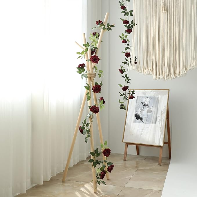 Artificial Plants Greenery: 2 Burgundy Silk Rose Vines, 73 Inches