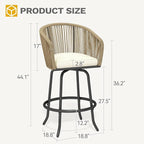 DWVO Outdoor Counter Height Bar Stools Set of 2, Patio Swivel Bar Chairs with Soft Cushions, 360° Rotation, Bar Height Rattan Chairs for Backyard, Poolside, Garden, Beige