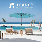 JEAREY 9FT Patio Umbrellas Outdoor Table Umbrella with Push Button Tilt and Crank, Market Umbrella 8 Sturdy Ribs UV Protection Waterproof for Garden, Deck, Backyard, Pool (Sky Blue)