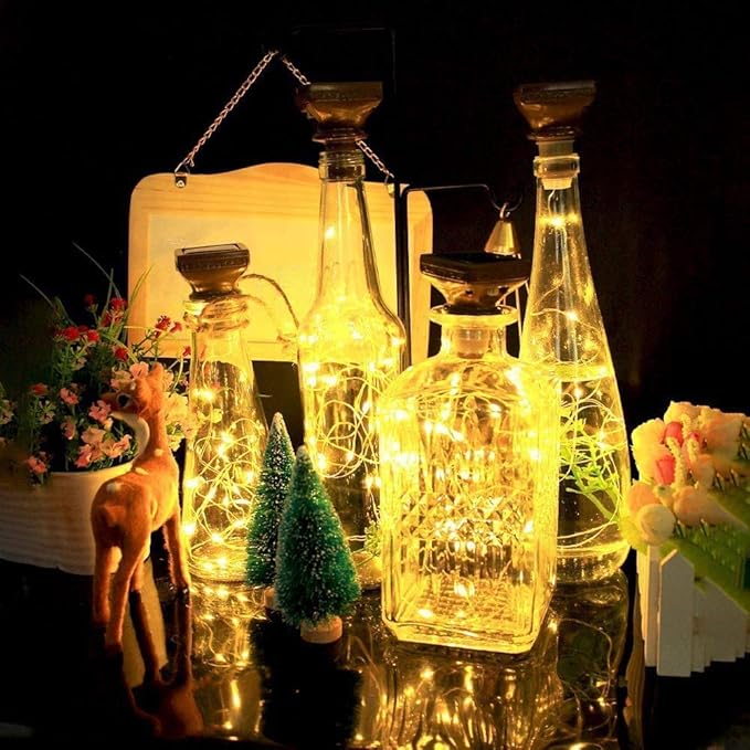 Indoor String Lights for Wine Bottles, Solar, 12 Pack, Multicolor
