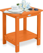 Y&M Outdoor Side Table, HIPS Adirondack Small Double Layer Table, Waterproof Square Outside Table, Balcony End Tables for Patio, Pool, Porch, Deck, Indoor or Outdoor Use, Orange