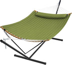 SUPERJARE Curved-Bar Hammock with Stand, 2 Person Heavy Duty Hammock Frame, Detachable Pillow & Portable Carrying Bag, Perfect for Outdoor & Indoor, Spring Green