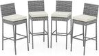 HAPPYGRILL Patio Wicker Barstools Set of 4, Outdoor Bar Height Chair w/Soft Seat Cushion & Cozy Footrest, Heavy-Duty Metal Frame, 400 lbs Max Load, Rattan Armless Bar Chairs