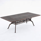 87" Cast Aluminum Outdoor Dining Table – Rectangular Red Copper Patio Table with Strawberry & Leaf Design, 2" Umbrella Hole, Weather-Resistant for Garden, Backyard, and Lawn