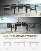 Expandable Outdoor Patio Dining Table Set for 6-8 Person, Aluminum Outdoor Table and 8 Chairs with Textilene Fabric & HDPS Armrest, All-Weather Patio Furniture Set for Yard, Deck, Gray