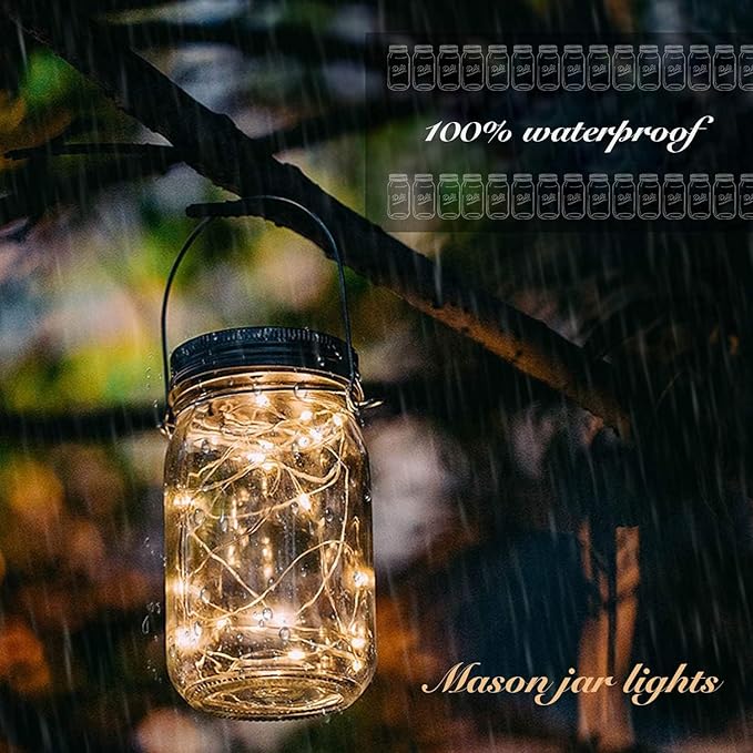 Solar String Lights for Mason Jars, 12 Pack, 30 LED Warm White