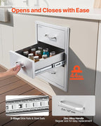 VEVOR Outdoor Kitchen Drawers 18.11" W x 23.23" D x 23.23" H, Triple-Access Stainless Steel Modular Drawer Cabinet with Handles, BBQ Island Drawer for Outdoor Kitchen or BBQ Island Patio Grill Station