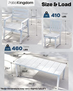 White 9-Piece Outdoor Dining Set with Beige 11FT Cantilever Umbrella, 75.2'' HDPE Table & Chairs for 8, Weather-Resistant Furniture with Umbrella Hole for Patio, Lawn, Poolside