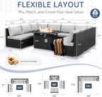 NICESOUL 29.3'' High Back Outdoor Patio Furniture Set with Firepit Natural Gas & Propane, 9 Piece Extra Large Conversation Set with Fire Pit Table, Modern Deep Wide Modular Wicker Sofa Couches, Gray