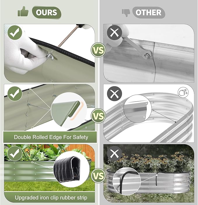 Galvanized Raised Garden Bed - 8x2x1FT Metal Planter Boxes Outdoor | Oval Steel Raised Bed Kit for Gardening with Protective Tape, Bracing Rods, Gloves for Vegetables, Flower, Herb (Green)