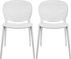 2xhome Set of 2 Patio Dining Chairs | Modern Stackable Outdoor Pool Side Chair | Weather Resistant Plastic for Yard, Porch, Balcony, Kitchen, White