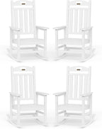 Oversized Rocking Chairs Outdoor Set of 4, High Back Porch Rocking Chair, HDPE All Weather Resistant Patio Chairs, 380lbs Weight Capacity, White