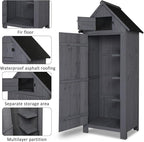 Outvita 70in Outdoor Storage Shed, Waterproof Wooden Garden Storage Cabinet with Lockable Door, Grey