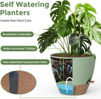 Plant Pots, 12" 10" 6" 8" Inch Self Watering Pots with Water Level Indicator, Set of 5 Flower Pots Indoor with Drainage Holes, Modern Planters for Indoor Outdoor Plants, Room & Office Décor