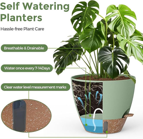 12" 10" 6" 8" Inch Self Watering Pots with Water Level – Style 2