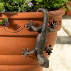 Vintage Bronze Gecko Planter Pot Hugger Flower Figurine – Resin Climbing Lizard Statue for Garden, Fairy Garden Terrarium, Outdoor Fence & Yard Decor，Versatile Home & Office Decor
