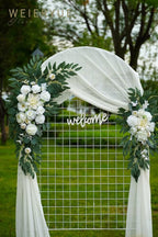 Artificial Flowers Wedding Arch Swag Kit, White Roses, Chiffon Drape, 3 Pieces