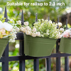 Dahey 10.5 Inch Metal Iron Hanging Flower Pots for Railing Fence Hanging Bucket Pots Countryside Style Outdoor Planter Window Flower Plant Holder with Detachable Hooks Home Decor,Green,3 Pcs