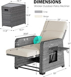 Restland Outdoor Recliner with Independent Adjustable Back & Footrest Wicker Patio Reclining Chair with Flip Table Comfortable Lounge Chair & Thick Cushion for Deck, Porch (3 Piece, Beige)