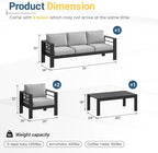 Solaste Aluminum Outdoor Patio Furniture Set, 5 Seats Patio Sectional Sofa with 5" Thick Cushion, Outdoor Patio Set with Coffee Table for Porch, Yard, Backyard, Deck, Light Grey