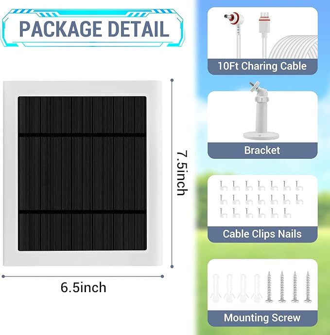 Solar Panel Outdoor for Ring Cameras (White 6P) Spotlight Cam Plus/Pro(Battery) Stick Up Cam/Pro Wireless Outdoor with 10FT/3M Long Cable Dustproof Waterproof