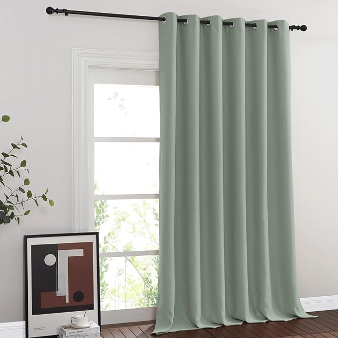 NICETOWN Blackout Sage Green Blackout Curtain for French Door, Grommet Room Divider Curtain Wide Window Treatment Voice Reducing Thermal Drape for Bedroom/Living Room (1 Panel, W80 x L95)