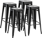 Furmax 30 Inch Metal Bar Stools Set of 4, Counter Height Backless Stools, Industrial Bar Chairs Patio Stool Stackable Backless Stool for Kitchen/Dining Room/Bistro/Patio Indoor Outdoor (Dark Black)