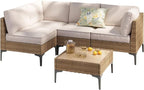 5-Piece Patio Furniture Set, Outdoor Wicker Sectional Sofa with Coffee Table, Anti-Slip & Thick All-Weather Cushions for Party, Garden, Backyard, Beige