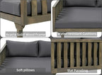 Merax Outdoor 3 Seater Daybed, Acacia Wood Day Bed Couch Sofa with Cushions for Patio Backyard, Garden, Dark Grey