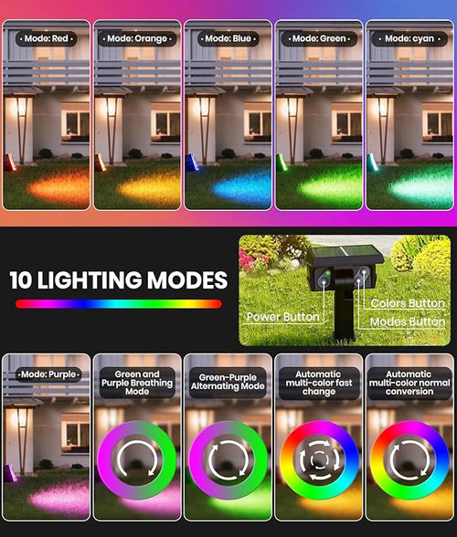 2 Pack - Solar Christmas Lights Outdoor Waterproof,6 Color Changing Spotlights &10 Modes, IP67 Waterproof,105° Adjustable Solar Spot Lights for Pathway/Garden/Yard/Patio/Landscape/Backyard Xmas Decor