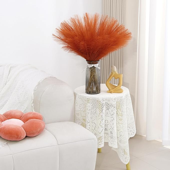 Artificial Pampas Grass Stems, Orange Silk, 30 Pcs