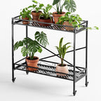 Zhongma 2 Tier Sturdy Metal Plant Stand with Wheels, 40.5x16x39.4 Inch High, Heavy Duty Succulent Shelf for Home Indoor and Outdoor, 440 LBS Capacity & Heavy Duty Construction