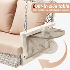 Upgraded Wicker Hanging Porch Swing Heavy Duty 900 LBS 3-Seat Outdoor Patio Swing Chair Bench for Adult w/ 8.9ft Hanging Chains Cushions and Cup Holder