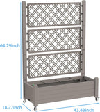 Mobile Garden Planter with Trellis & Lockable Wheels, Outdoor Raised Bed with Drainage & Water Gauge, Weather-Resistant Resin for Patio, Balcony, Yard, Dust-Resistant (Grey, 43.43*18.27*64.29)