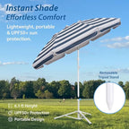 AMMSUN Shade Umbrella, Premium Portable Umbrella with Stand, 6.5ft Lightweight Free Standing Canopy for Sporting Games, Adjustable Instant Sun Protection and Easy to Carry, Stripe Blue