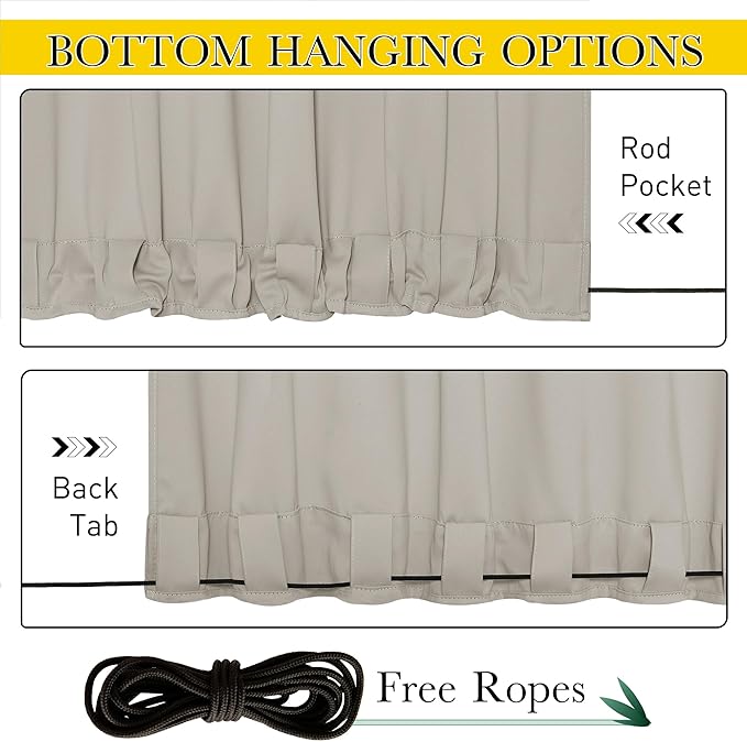 NICETOWN 2 Panels Fixed Outdoor Curtains for Patio Waterproof, Top & Bottom Pocket & Back Tab Windproof Thermal Cold & Heat Block Blackout Outdoor Drapes for Porch/Gazebo, W52 x L84, Natural