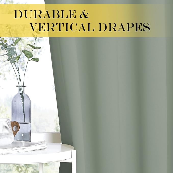 NICETOWN Blackout Curtains 72 inches Long, Grommet Privacy Window Treatment Thermal Insulated Room Darkening Sliding Glass Door Drape for Bedroom Living Room, 1 Panel, W100 x L72, Sage Green