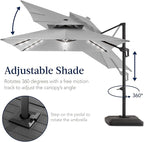 Best Choice Products 12x12ft LED Cantilever Patio Umbrella w/Base Included & 360° Rotation, Large Solar Offset Hanging Outdoor Sun Shade for Deck, Backyard Table w/Stand & Lights – Fog Gray
