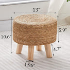 Wimarsbon Round Foot Stool Natural Seagrass Poufs Ottoman Hand Weave Footrest Stool for Couch Desk Extra Seat Step Stool with Solid Wood Legs for Hallway Patio Lounge Natural