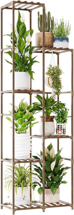 Bamworld Tall Plant Stand Indoor Corner Outdoor Plant Shelf Wood Plant Holder for Multiple Plants Flower Stands Plants Rack Living Room Garden Patio Lawn Window, Brown