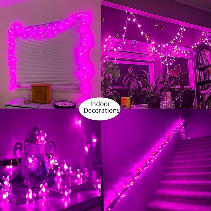 Indoor String Lights, 33 ft 100 LED Pink Cherry Blossom Flower Lights