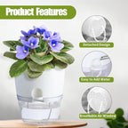6 Inch Self Watering Plastic Plant Pots for Indoor Plants - 3 Pack White Orchid Planters with Wick Ropes & Drainage Holes, Modern Decorative Garden Pots with Water Reservoir