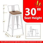 WENTMENT Metal Bar Stools Set of 2 Counter Height Barstools with Removable Back 30" Kitchen Bar Stools with Wooden Seat,Off White