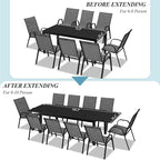 Outdoor Expandable Dining Table 71"-106" Aluminum Patio Dinner Table for 8-10 Person, Rectangular Metal Collapsible Tables with Umbrella Hole, Patio Tables with Extendable Top for Garden, Backyard