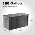 ROJIK 180 Gallon Outdoor Storage Box Waterproof-Patio Furniture Resin Deck Box, Garden Tools, Cushions, Pool Accessories Storage Bench with Lockable Lid and Side Handles (Black, 180 Gal)